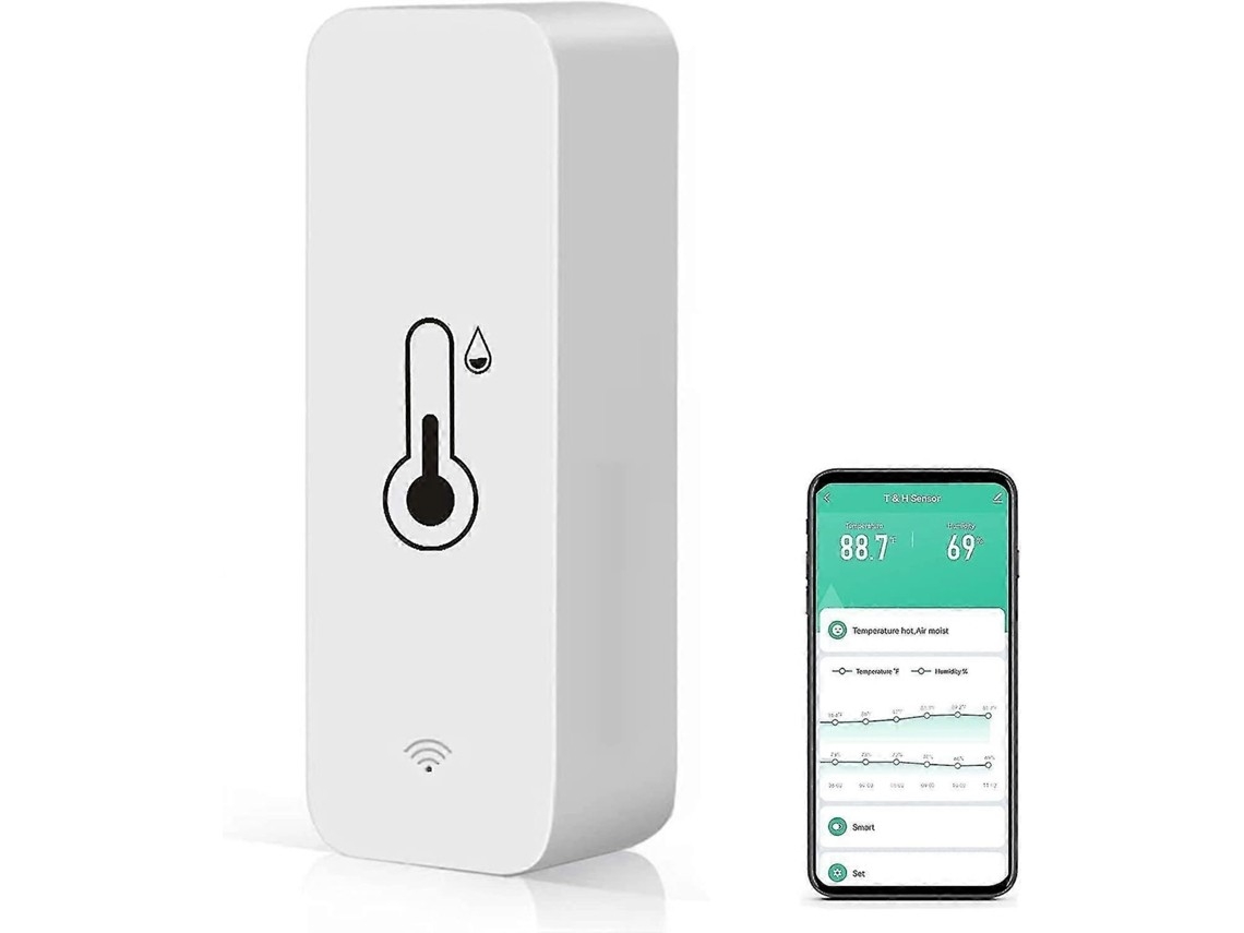 Wi-fi Temperature And Humidity Sensor, Internal Thermometer/hygrometer, App Notifications, Data Export And Storage.