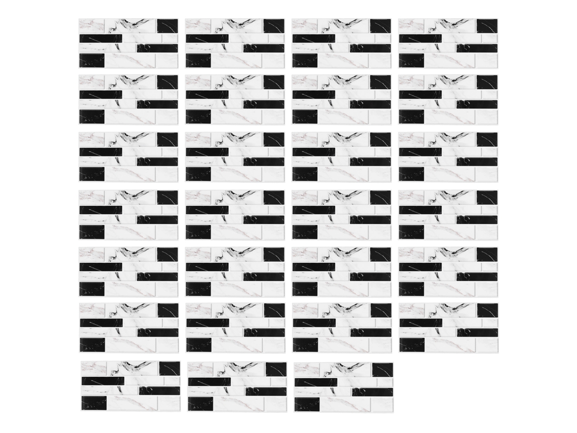 Rebe-27pcs Azulejos De Pared Autoadhesivos Pvc Falso Ladrillo Blanco Negro Para Cocina Baño Resistente Al Desgaste