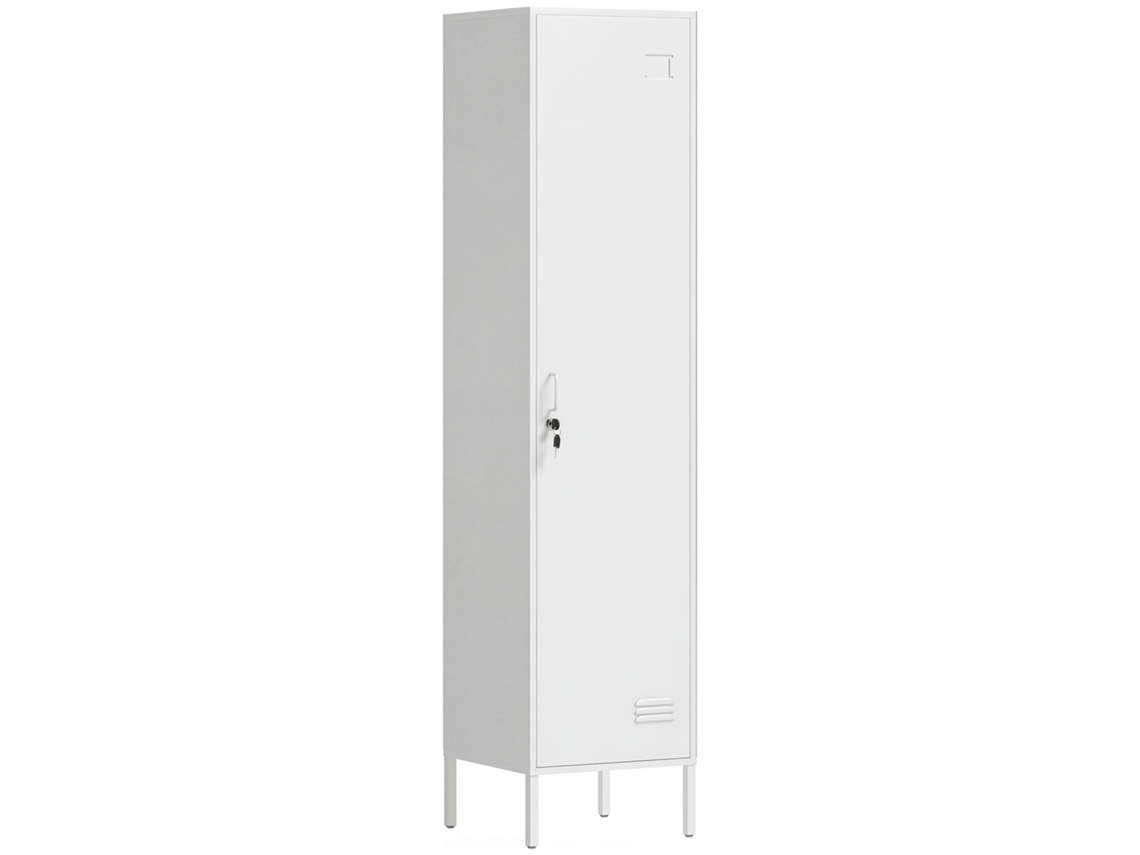Armário de Metal com Porta Trancável. Etiqueta de Nome e Cabide. 40x40x179 Cm. Branco Ge
