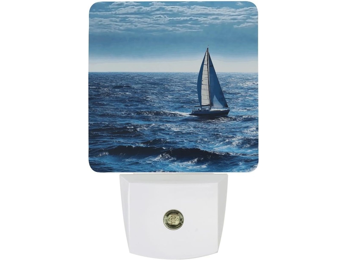 Luminária de parede LED com plugue, acendimento automático, sensor crepuscular automático, Veleiro Azul, Abajur