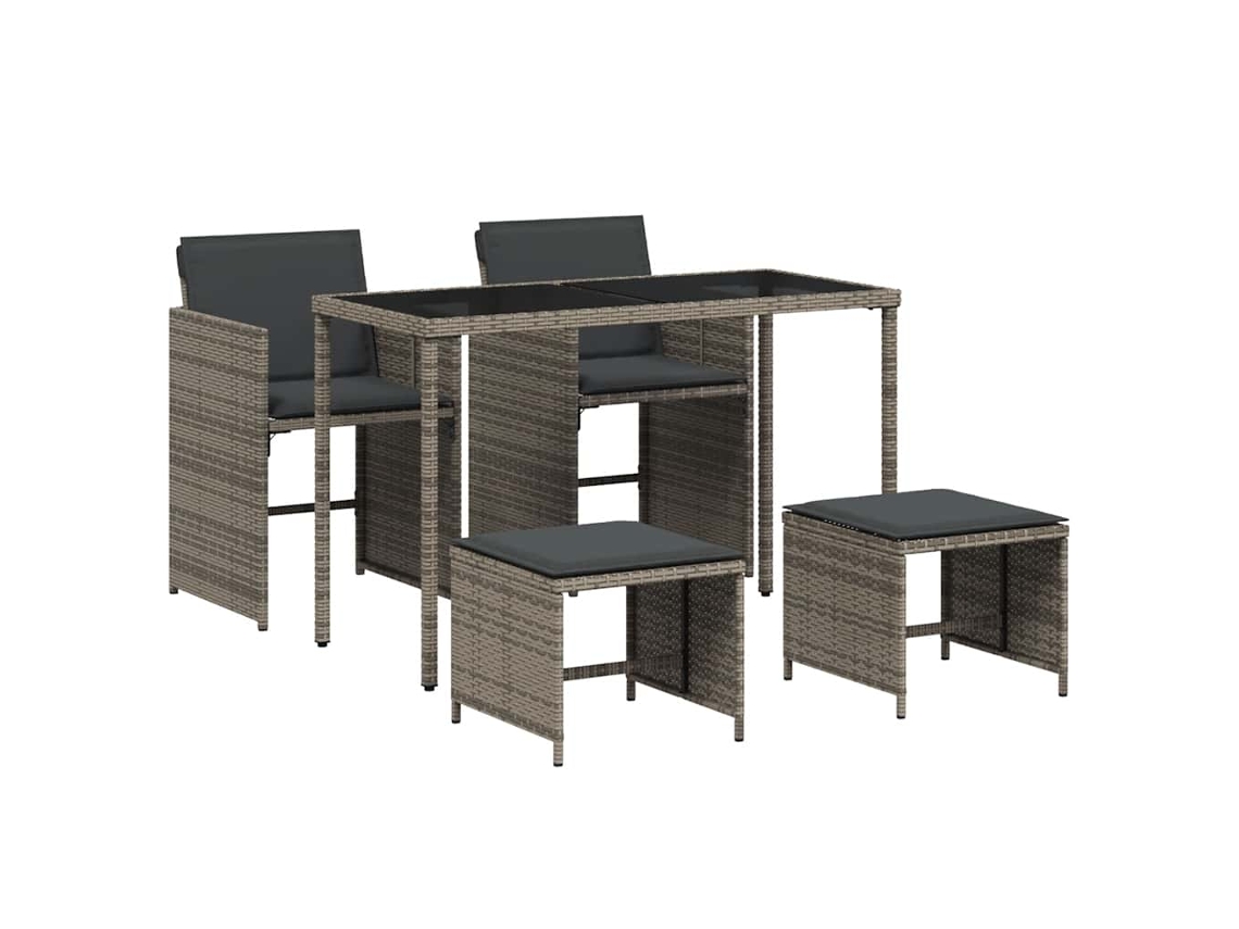 Conjunto de 5 Jantar para Jardim com Almofadões Vime Pe Cinza MAISON EXCLUSIVE
