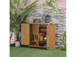 Armário Ferramentas Jardim Madeira 75x40x90cm 2 Portas 4 Prateleiras Tampo Chapa Metálica