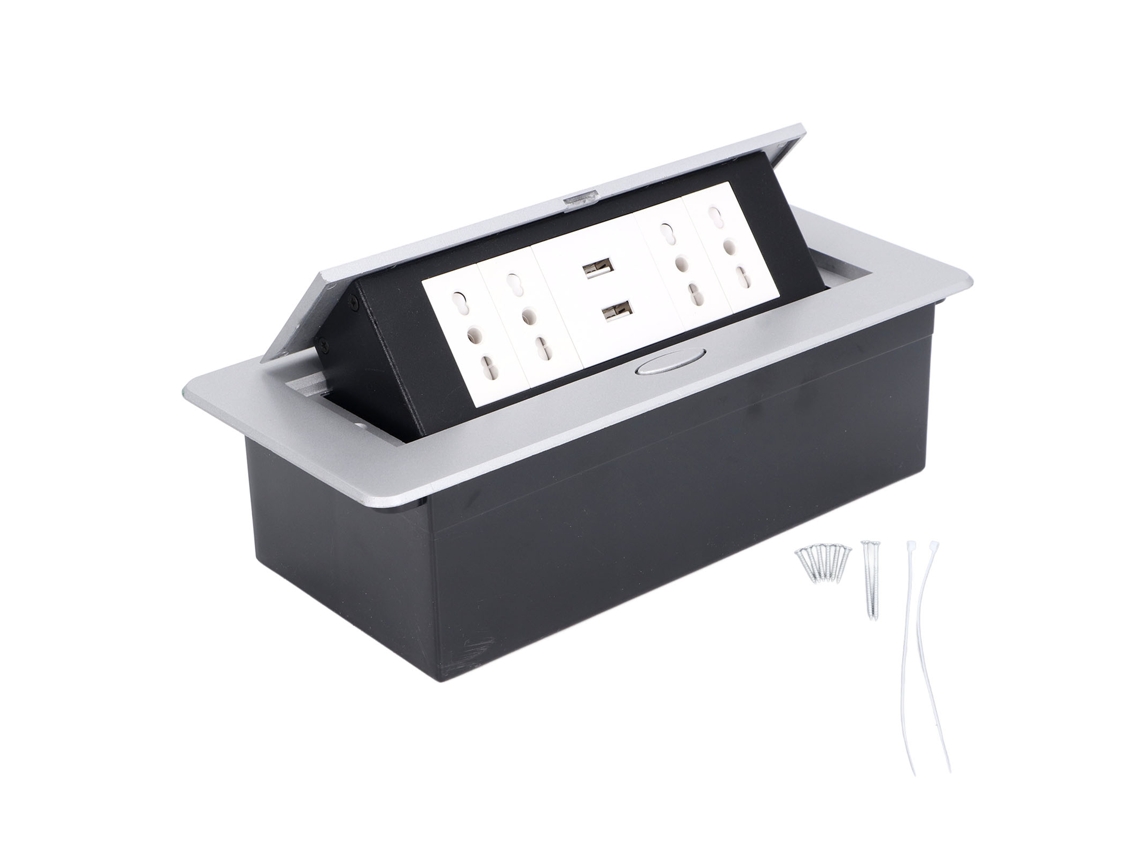 Caixa De Tomada Embutida Pop Up Com 4 Tomadas Suíça E 2 Portas Usb Ac250v 16a