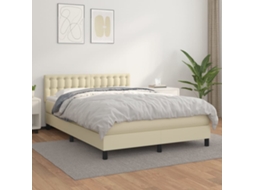 Vidaxl Cama Com Molas/colchão 140x200 Cm Couro Artificial Cor Creme