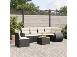 Vidaxl 7 Pcs Conjunto De Sofás P/ Jardim C/ Almofadões Vime Pe Preto