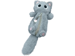 Estojo Em Formato De Gato, Kawaii Com Grande Capacidade, Pelúcia Macio Zíper Para Materiais