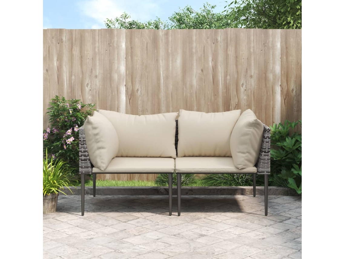 Vidaxl Sofás De Canto P/ Jardim C/ Almofadões 2 Pcs Vime Pe Cinzento