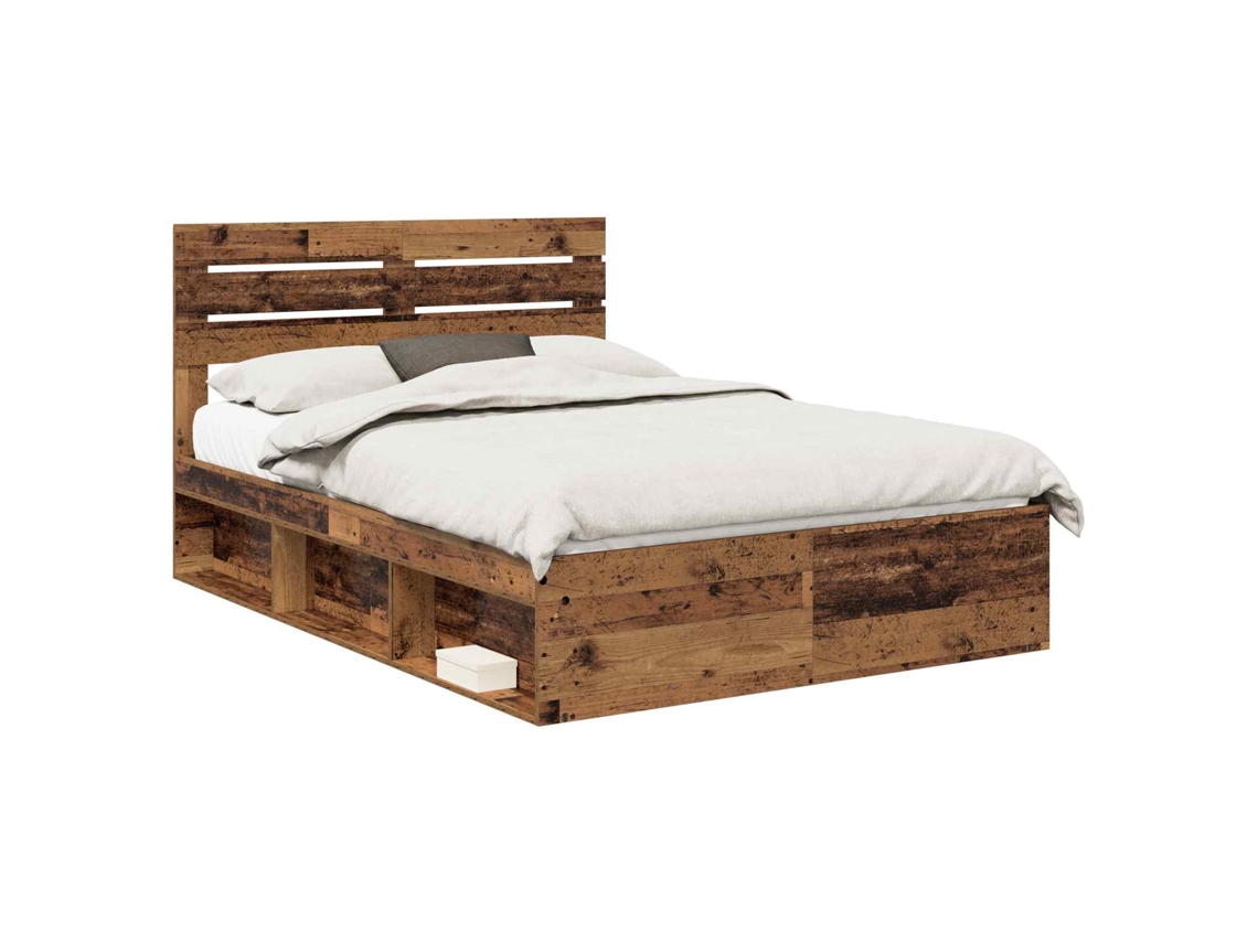 Cama De Casal | Camas Para Quarto | Estrutura Da Cama Com Cabeceira Madeira Antiga 150 X 200 Cm