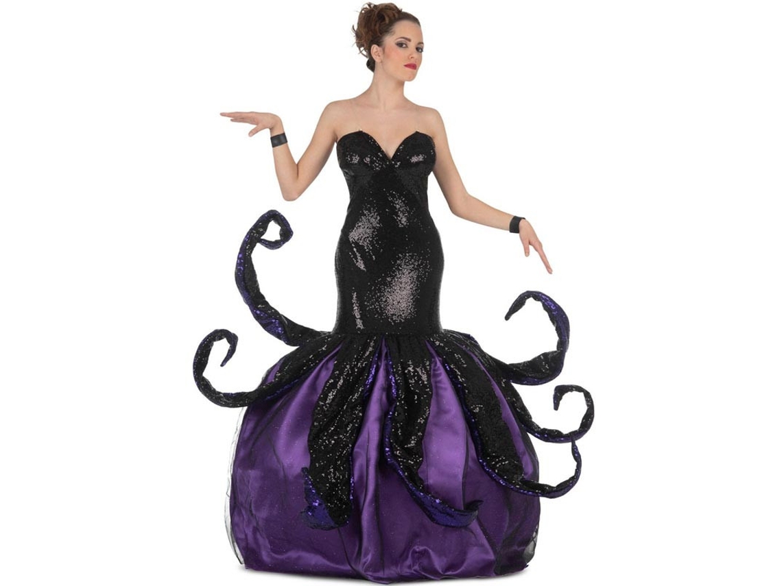 Fato de bruxa vilã do mar roxo para mulher