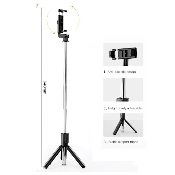 Tripé Para Selfie / Suporte Para Celular Com Bluetooth E Controle Remoto, Preto