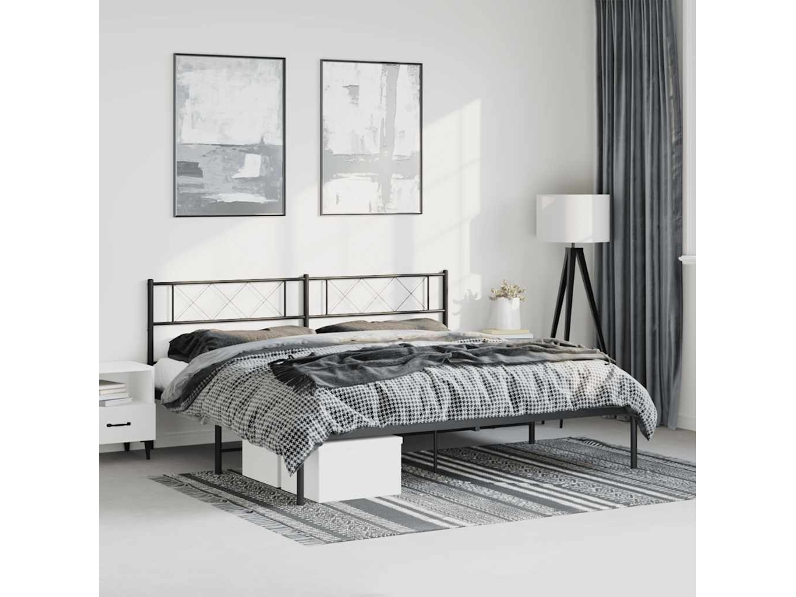 Vidaxl Estrutura De Cama Com Cabeceira 183x213 Cm Metal Preto
