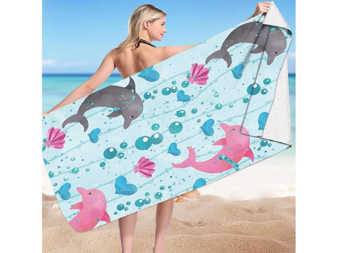 Toalhas De Praia Velo De Dupla Face Absorvente Para Campismo, Piscina E Viagens.160*80cm Golfinho Hexinyigjly