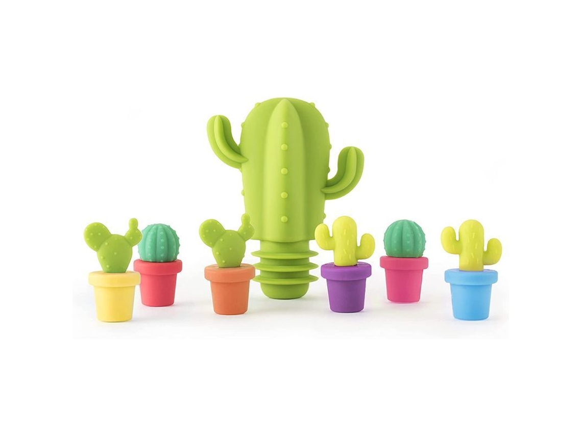 Conjunto de Charms para Copos de Vinho Puxador de Garrafa Cacto Silicone Nova Line S/MARCA
