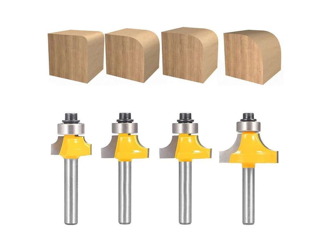 Conjunto De Fresa Redonda 4 Piezas, 6,35 Mm (1/4 Polegada), Cabeças De Fresa Para Bordos Arredondados, Carbeto De Tungstênio C2