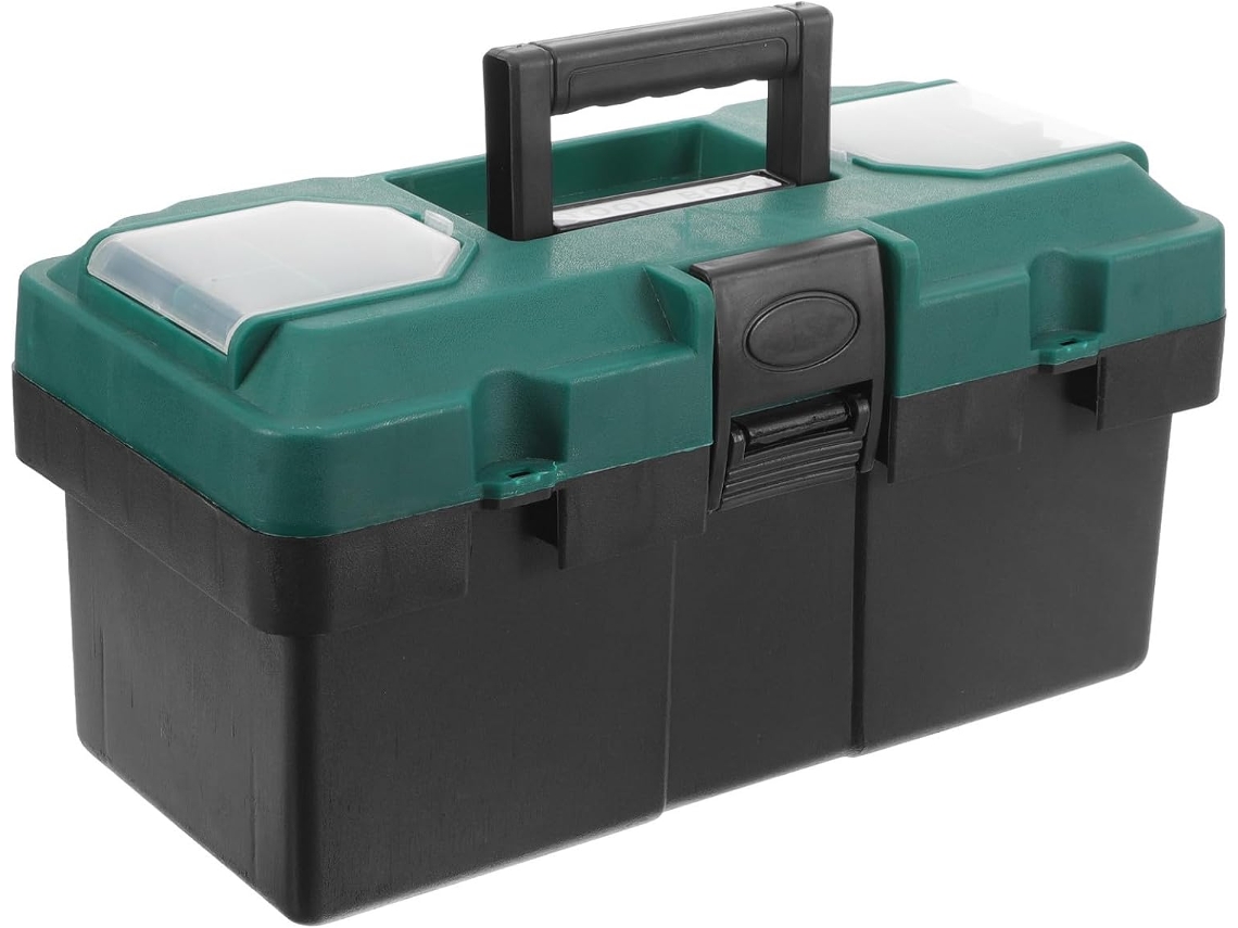 Caixa De Ferramentas Portátil De Plástico Preto, Estojo Rígido De 14 Polegadas Para Transporte.