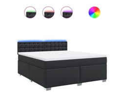Cama com Molas Couro Artificial Preto MAISON EXCLUSIVE 180x200 cm