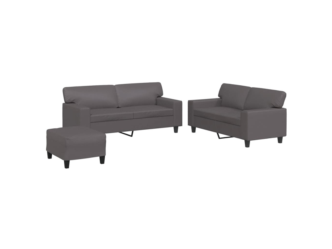3 Pcs Conjunto de Sofás Couro Artificial Cinzento MAISON EXCLUSIVE