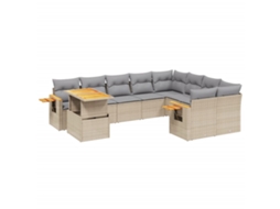 Conjunto de 10 Sofás para Jardim com Almofadões Vime Pe Bege MAISON EXCLUSIVE