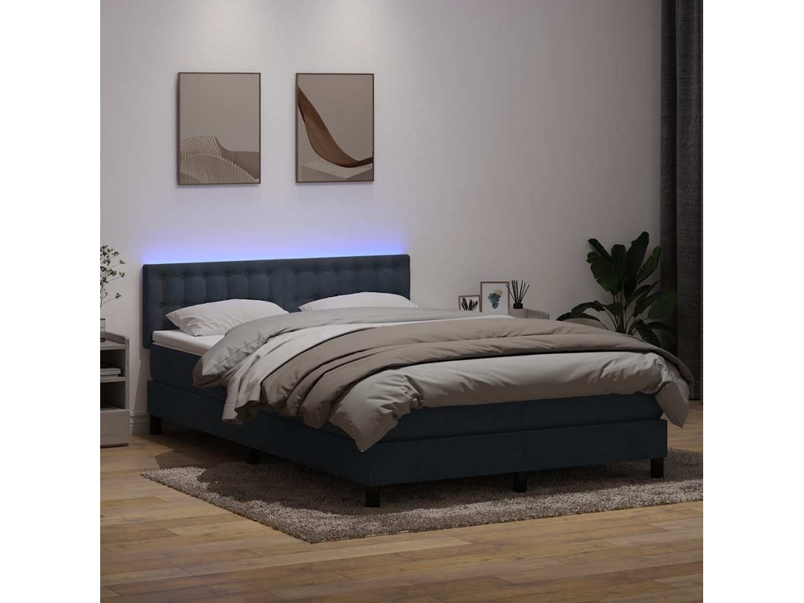 Vidaxl Cama Box Spring C/ Colchão E Led 160x210 Cm Veludo Cinzento-escuro
