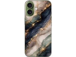 Capa Para Celular Compatível Com Apple Iphone 17. Estampa Abstrata De Mármore Em Azul, Branco E Dourado Com Formas Fluidas, Design Elegante E Moderno.
