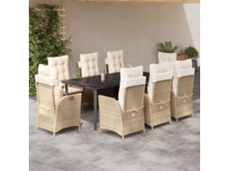 Conjunto 9 Peças Jantar P/ Jardim Com Almofadões Vime Pe Bege Dkd Home Decor