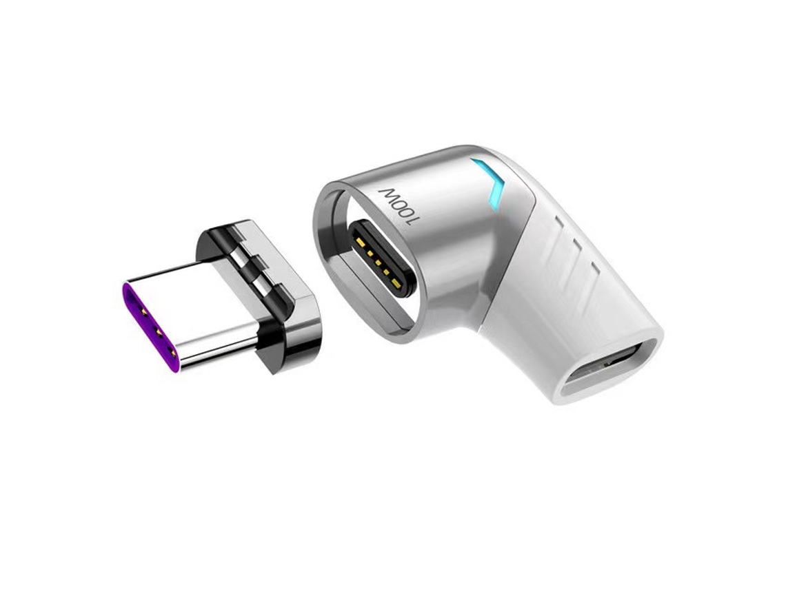 Adaptador Magnético Usb C Para Tipo C De 100 W Para Macbook Carga Rápida Usb Tipo C Conversor Ângulo Reto*