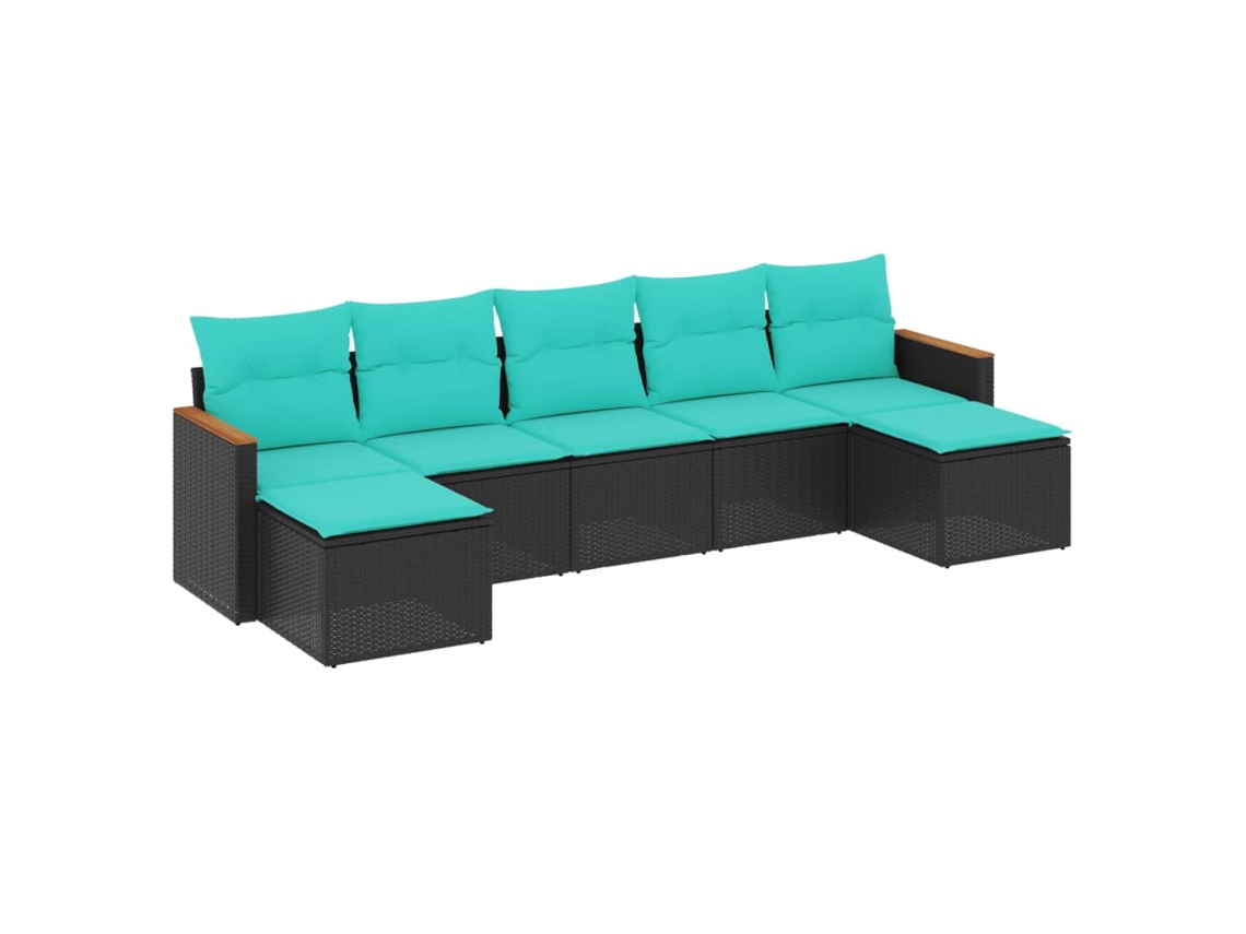 Conjunto de Sofá de Jardim, 7 Peças, Almofadas, Rattan Preto MAISON EXCLUSIVE