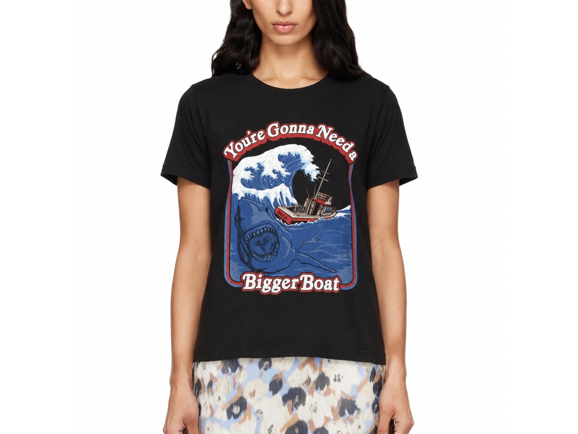 Rockinstone Jaws Movie Storybook Bigger Boat Black Adult T-shirt Size:xxl