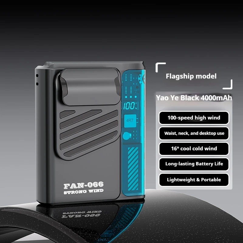 (preto) Ventilador De Cintura Para Uso Externo, Mini Ventilador Multifuncional, 5 Velocidades De Vento, Visor Digital.