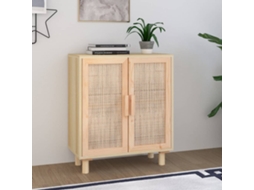 Aparador 60x30x70 cm Madera de Pino Macizo/Mimbre Natural Marrón