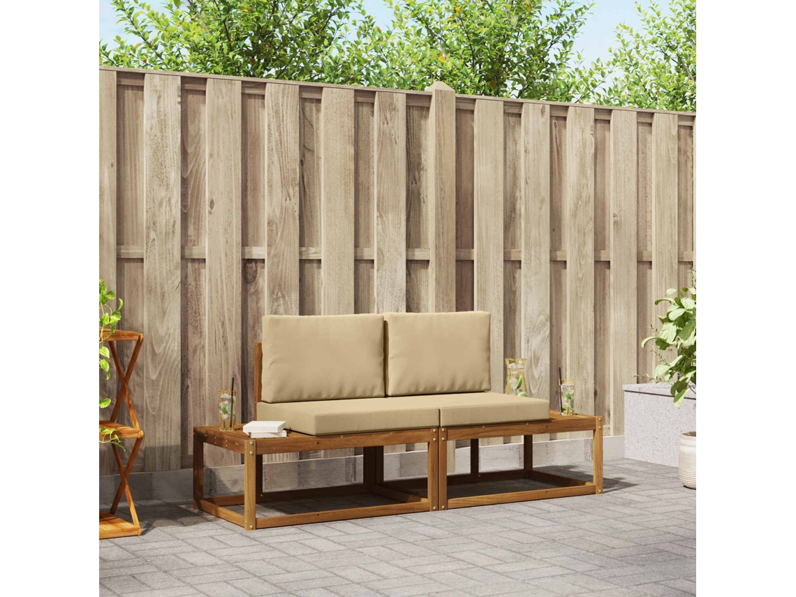 Vidaxl Conjunto De Sofás Para Exterior Com Almofada 2 Pcs Natural