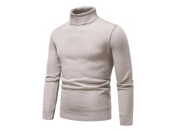 2026-jersey Hombre Gola Alta Lisa Inverno Slim Fit Têxto Grosso Casaco Pull-over Básico Tzn 2xl Bege