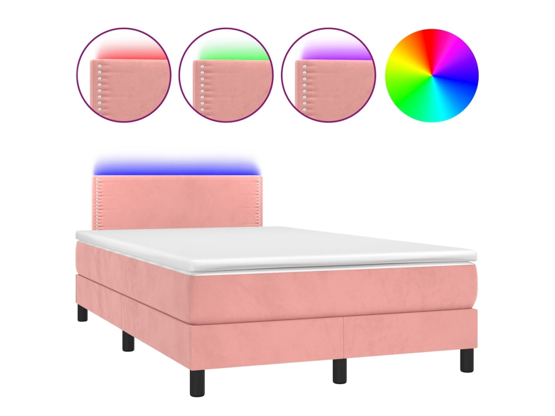 Cama Box Spring C/ Colchão/led 120x200 Cm Veludo Rosa MAISON EXCLUSIVE
