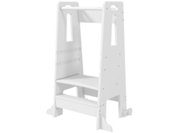 Torre De Aprendizagem Para Crianças Com Altura Ajustável Em 3 Níveis E Barreira De Segurança 45x47,5x91 Cm Branco