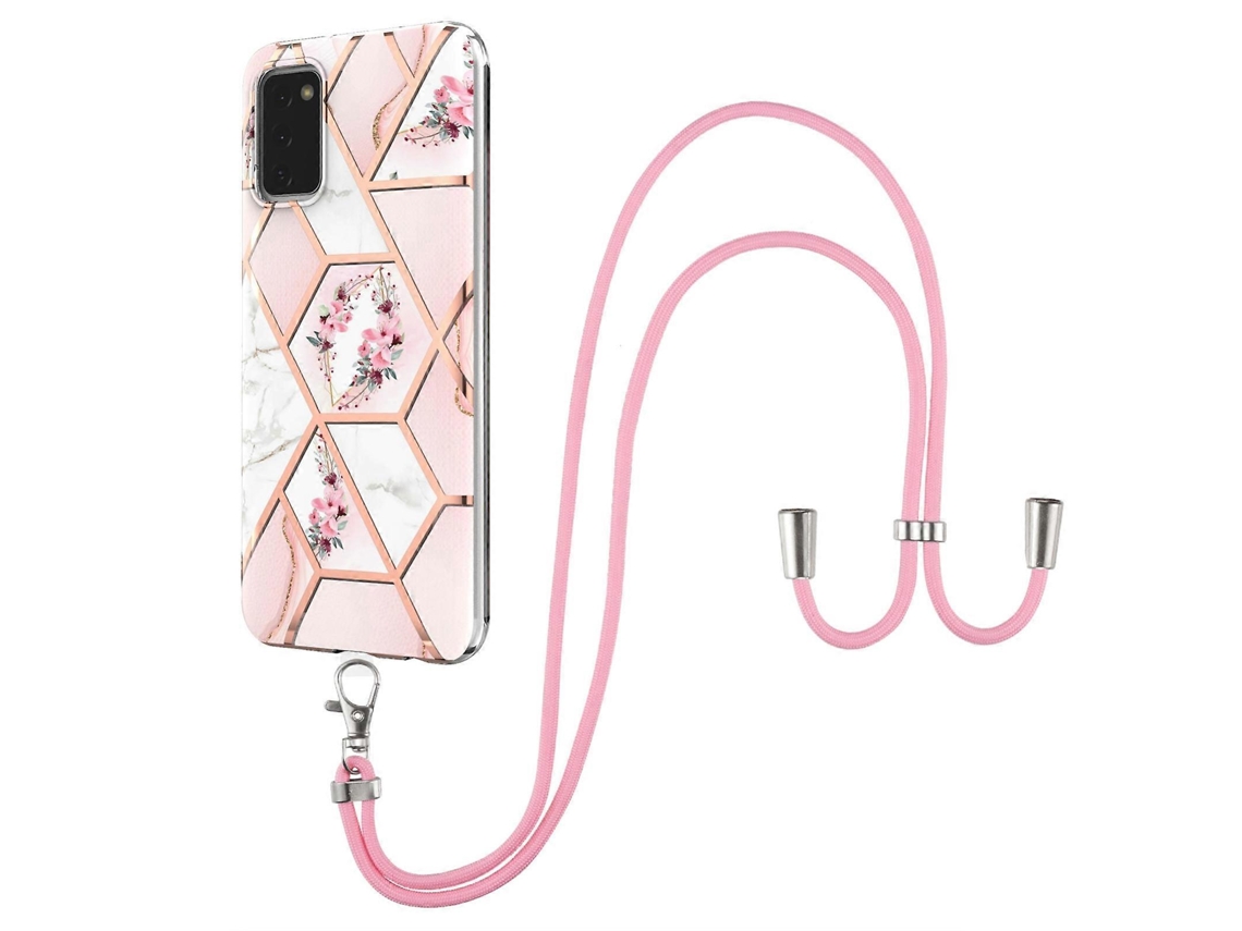 Capa De Celular Em Tpu Com Estampa Floral Marmorizada Para Samsung Galaxy A03s (versão Americana), Com Cordão.