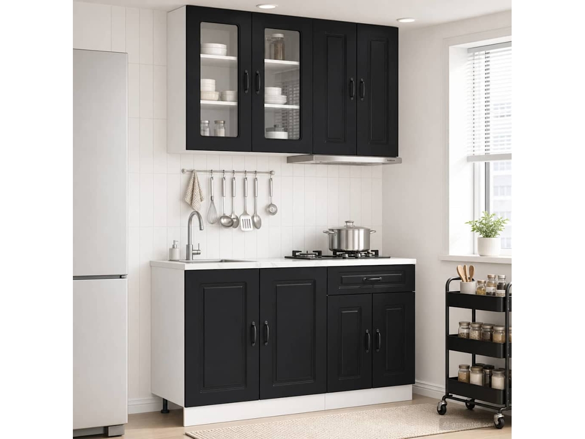 Vidaxl Unidade De Cozinha Kalmar 4 Unid. Preto Derivados De Madeira