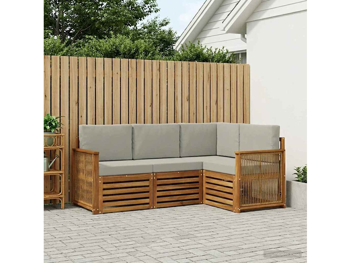 Vidaxl Conjuntos De Sofás Com Almofada 4 Pcs Madeira Sólida De Acácia