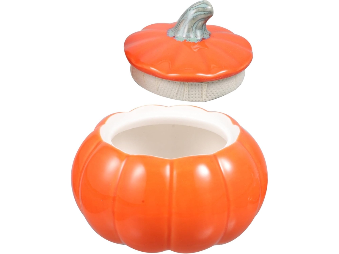 Pote Recipiente Hermético De Cerâmica Laranja Angooily 190ml Em Formato Abóbora Para Armazenar Doces Na Cozinha Ou Uso