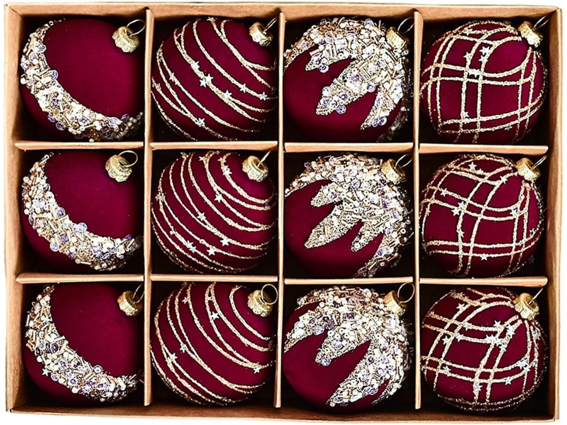 Bolas Decorativas Inquebráveis, Enfeites Para Árvore De Natal, Estilo Retrô, Com Glitter.
