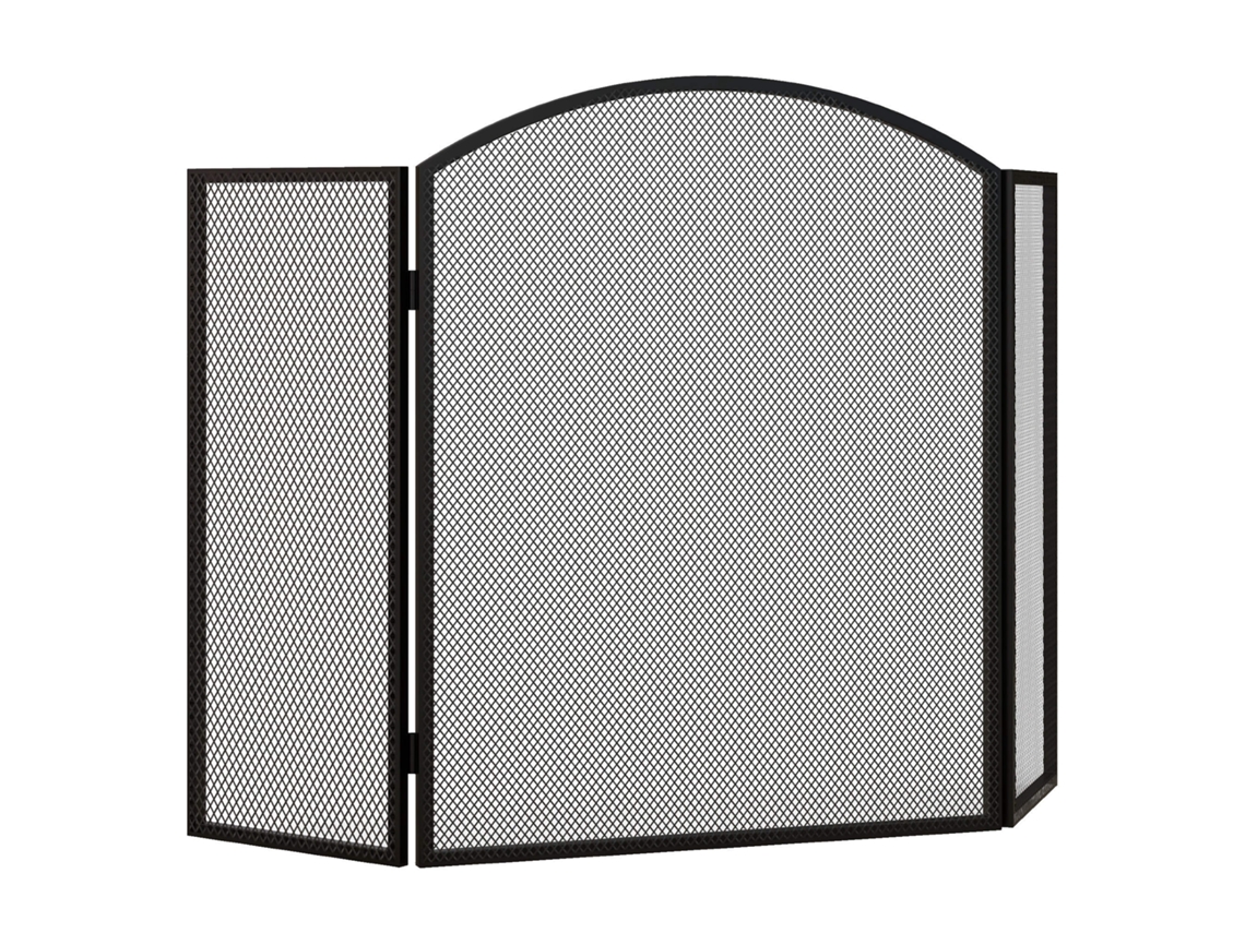 Proteção Lareira 3 Painéis Dobrável Aço Preto (96x62 Cm)