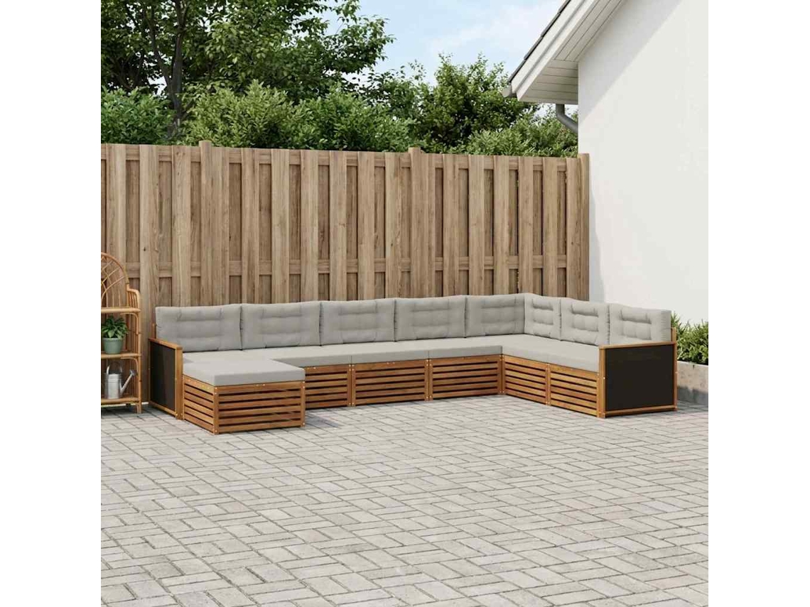 Vidaxl Conjunto De Sofás Para Exterior 8 Pcs Natural E Cinzento-claro