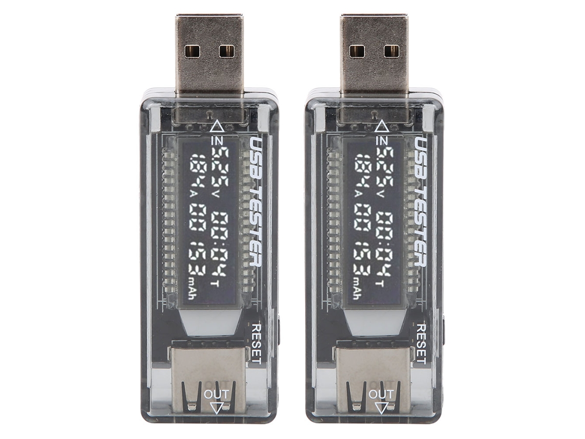 2 testers digitais USB voltímetro e amperímetro 3 em 1, 0-3A, 0-20V