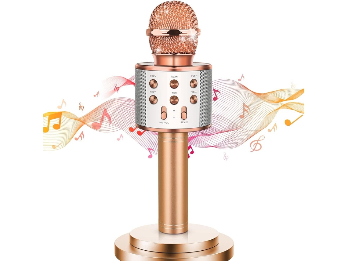 Máquina De Karaokê Sem Fio Bluetooth Infantil Dourado