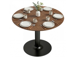 Mesa Redonda 110cm com Base Moderna, Veios Madeira para Sala e Cozinha Marrom
