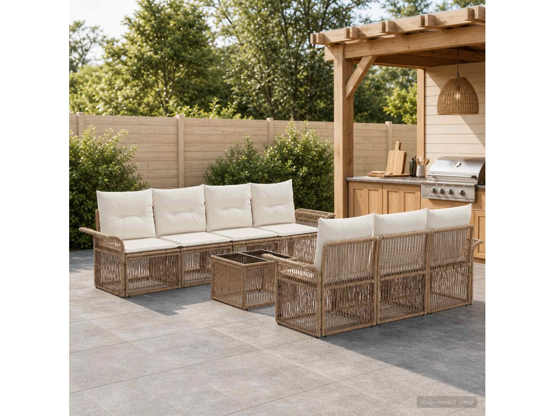 Vidaxl Conjunto De Sofá De Jardim 8 Unid. Bege Vime Pe