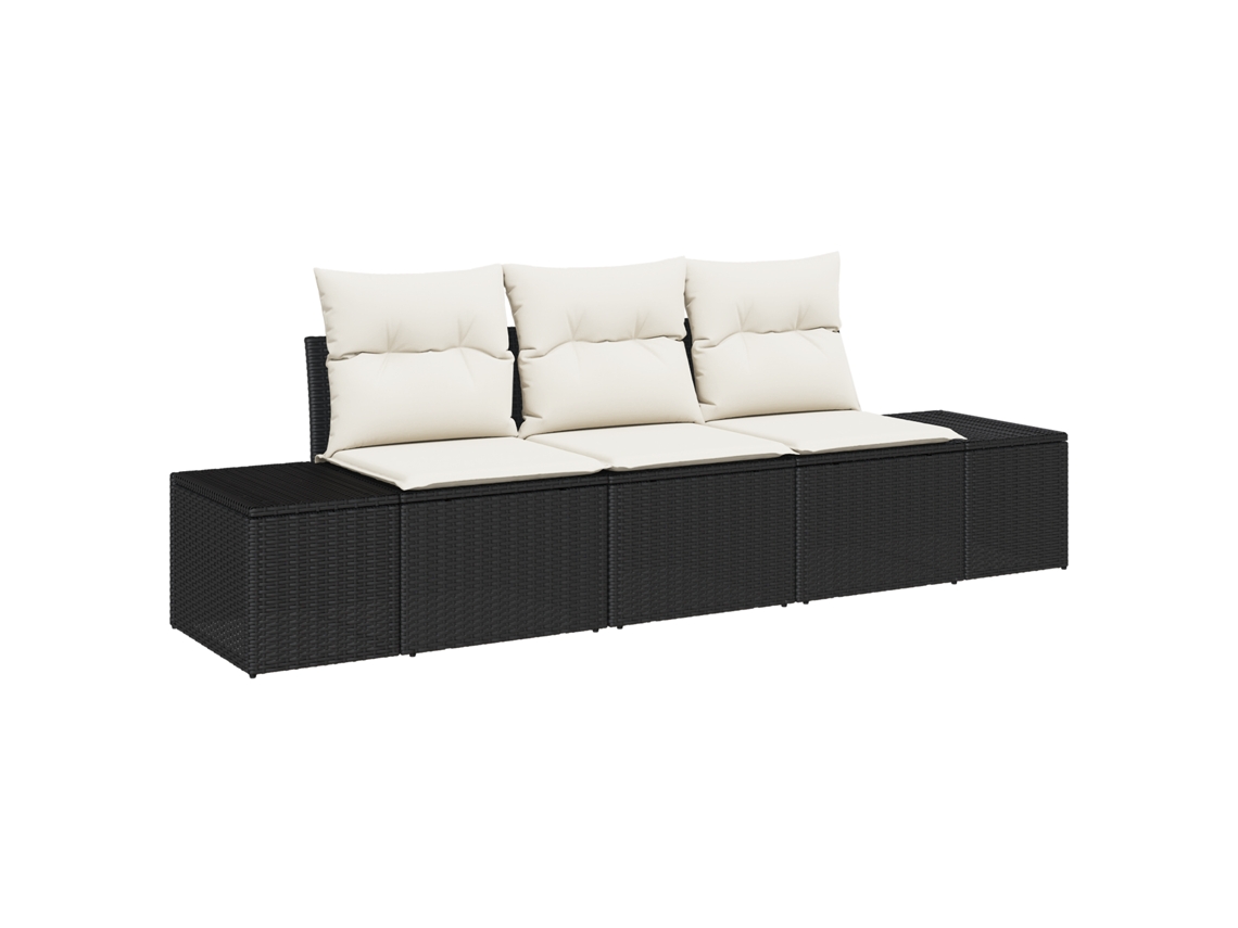 Conjunto 3 Sofá De Jardim Vidaxl Preto Vime Pe (239 X 62 X 69 Cm)