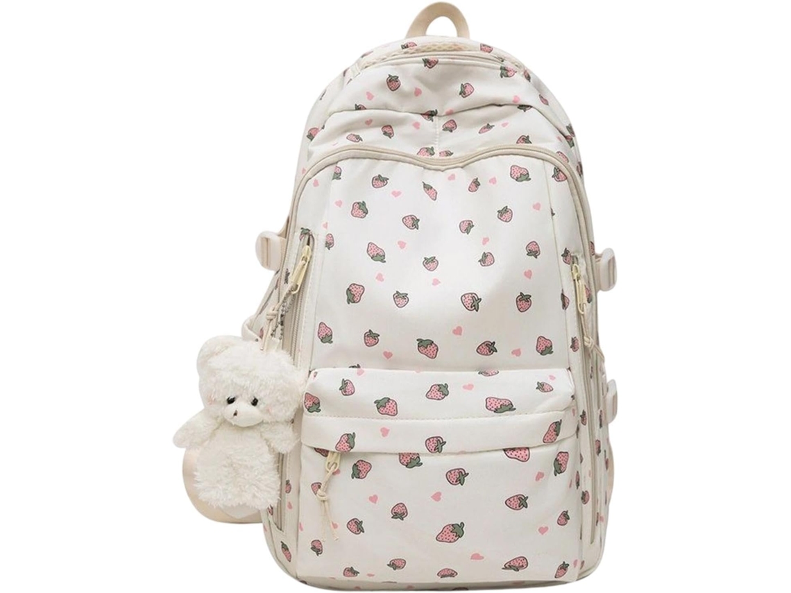 Mochila Escolar Genérica Com Morangos Grande Para Crianças Adolescentes, Organizadora Viagens E Bolsa O