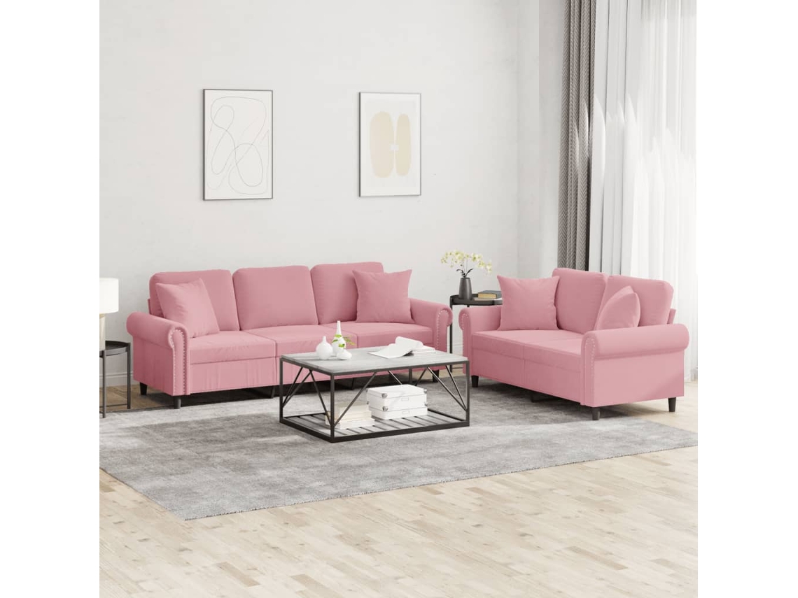 Vidaxl 2 Pcs Conjunto De Sofás Com Almofadas Veludo Rosa