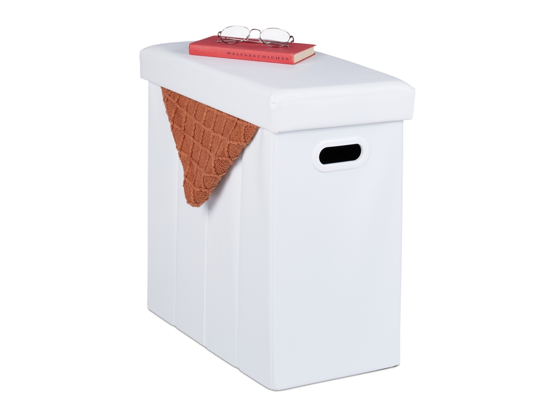 Banco Relaxdays Com Armazenamento, Couro Sintético, Estofado, Banco Dobrável, Axlxp: 49 X 48,5 X 27 Cm, Branco
