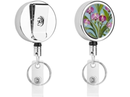 Porta-chaves retrátil com estampa de orquídea, porta-chaves divertido para enfermeira com clipe chaveiro.